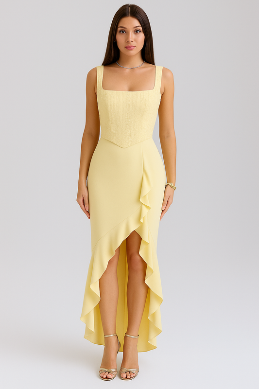 Bella| Vestido de Corsé de Setén Con Volantes